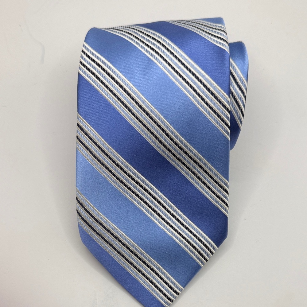 Jones New York Light Blue and White‎ Striped Tie. 58” X 3.6” in